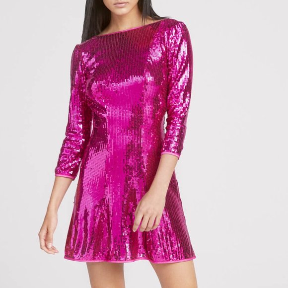 Tadashi Shoji SHO Taylor Sequin Open Back Mini Dress Pink - Picture 1 of 9